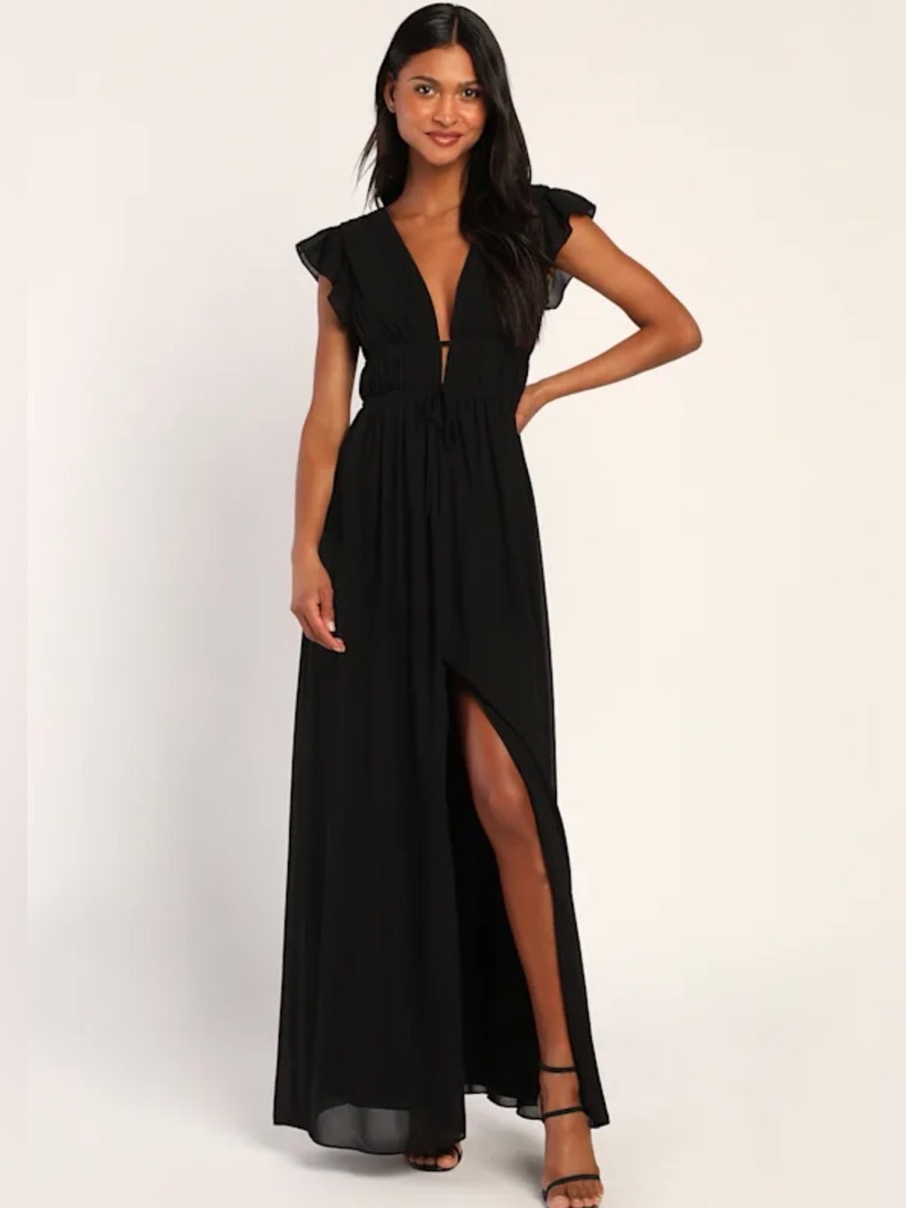 Lulus I'm All Yours Black Ruffled Maxi Dress
